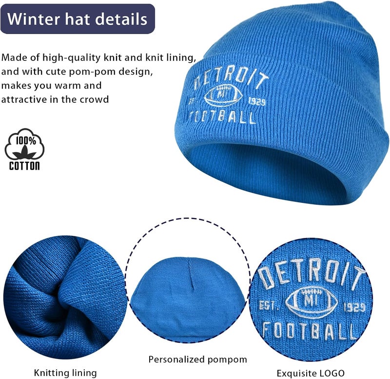 mtstaowe Vintage Classic Skull Cap Embroidery Beanie Fasion Hat Cuffed Winter Hat Knit Comes with Warm Gloves Gifts for Men Women Fans - Image 2